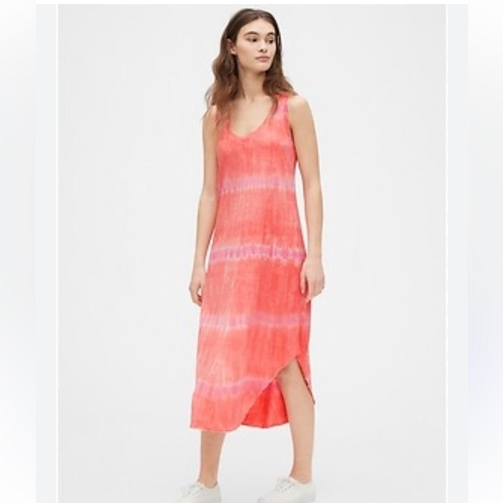 GAP scoop neck pink orange tie dye sleeveless midi dress